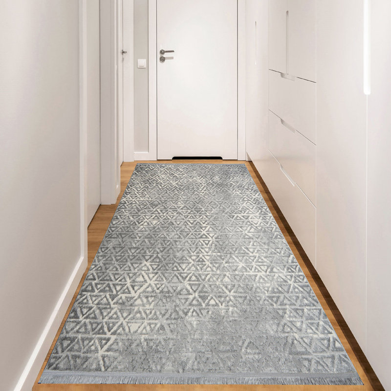 Luxurious Hall Carpet - 2.6 x 8.2 ft, Grey & Cream | 60% Polypropylene / 40% Polyester, 1700 g/m² | 0.3 in Pile Height, 320,000 Thread Points | Vacuum Safe, Spot Clean Only | Elegant Design for Modern Entrances