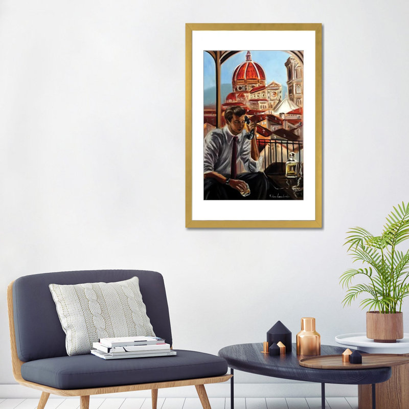 «A Call From Florence», reproduction d'art sur papier encadré, 32" x 24", Framed Paper, Gold