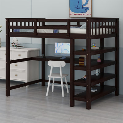 Loft Bed With Storage Shelves And Under-Bed Desk