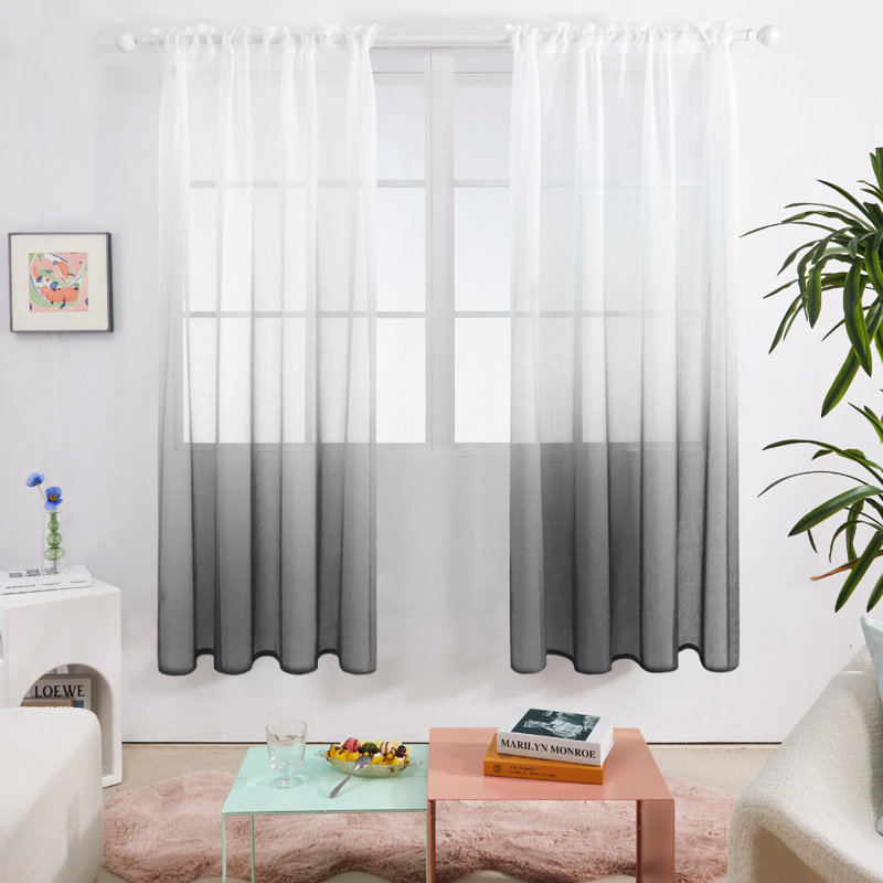 Zhejno Sheer Curtain Pair, 52" W x 72" L, Dark Gray