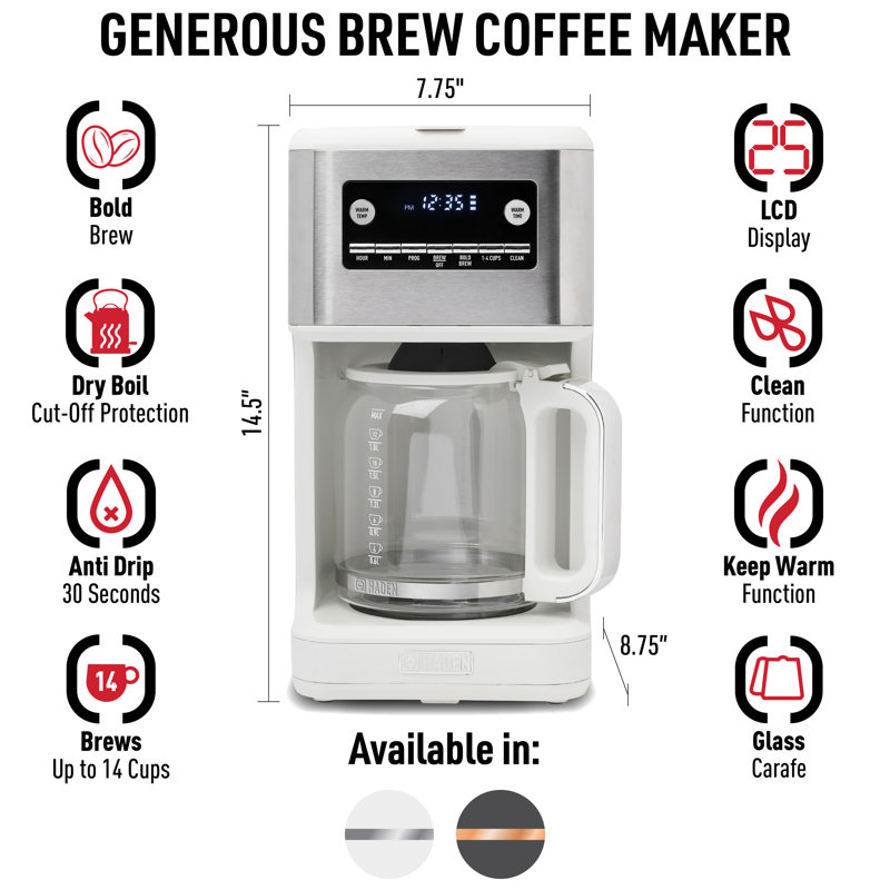 Cafetière numérique 14 tasses avec réglages HADEN, Ivoire / chrome