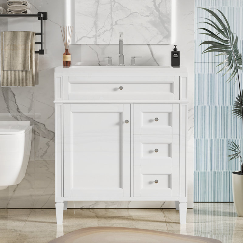 Meuble-lavabo de 30 po avec lavabo supérieur, Argent argent, Blanc