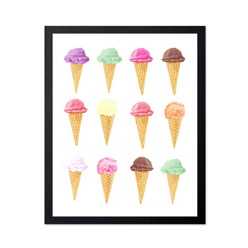 Différentes saveurs de crème glacée, Cadre noir, Affiche, H 08 po x l 10 po