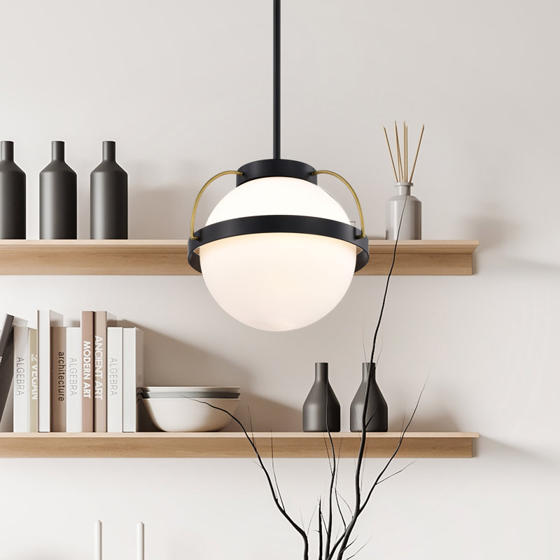 Luminaire suspendu sphère 1 lumière Whit, Noir mat, H 51,6 po x l 13 po x P 13 po