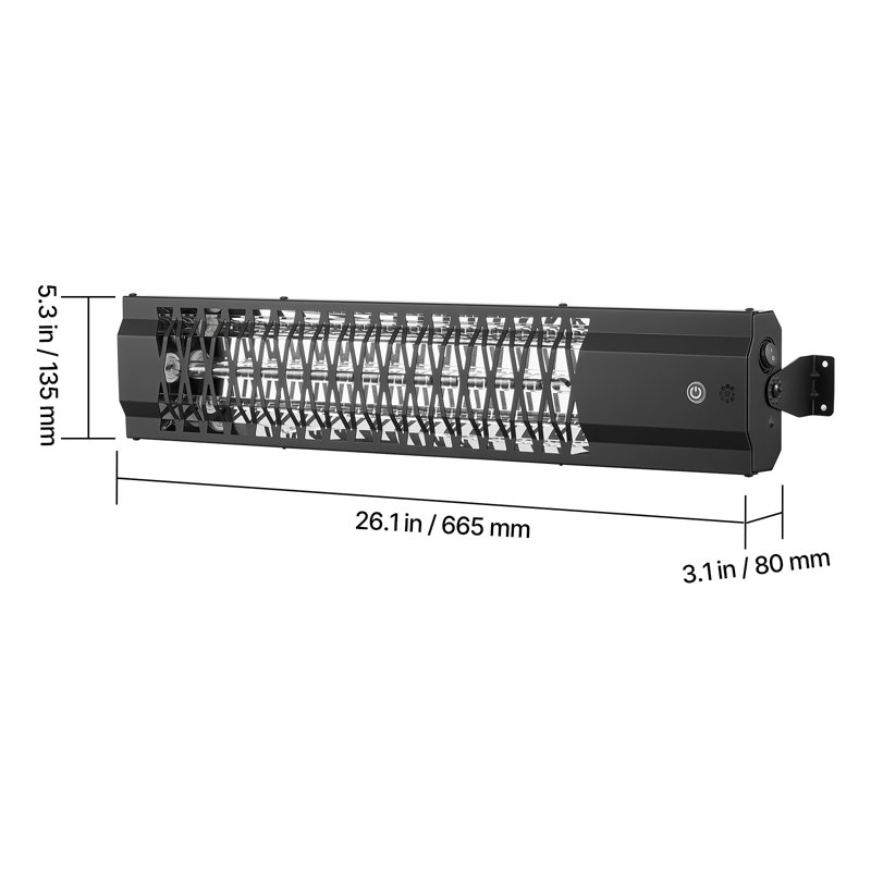 Chaufferette électrique à infrarouge de 1500 W pour utilisation à l'extérieur - noir, télécommande, panneau de commande et interrupteur latéral, fabrication en acier durable, installation simple, chauffage constant pour les patios, les cours et les