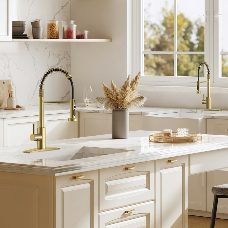 Kitchen Faucet with Pull Down Sprayer, Stainless Steel Kitchen Faucet, Utility Single Handle Spring Sink Faucets 1 or 3 Hole, Kitchen Faucets for Farmhouse Camper Laundry Rv Bar