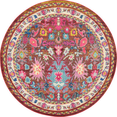 Tapis bourgogne / bleu à motif floral Eddins