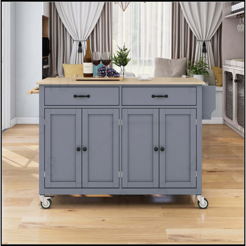 Chariot pour îlot de cuisine polyvalent avec plusieurs options de rangement et mobilité, Bleu