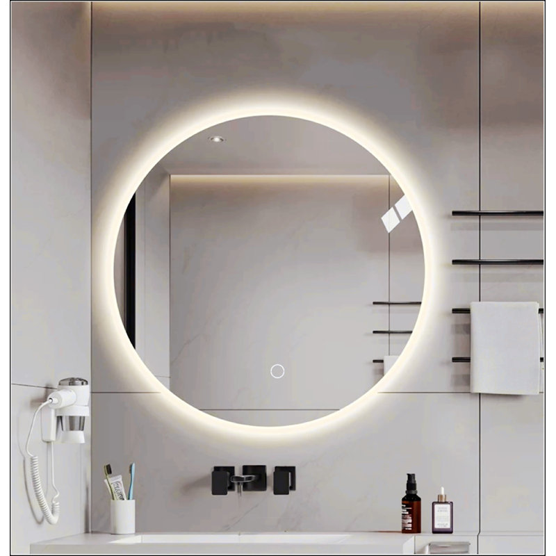 Miroir rond de salle de bain à DEL avec antibuée et éclairage réglable, idéal pour la chambre à coucher et la salle de bain