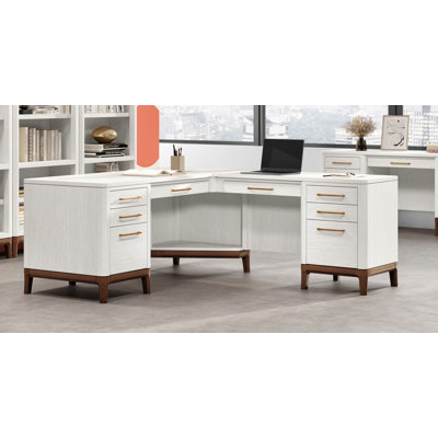 Contemporary Laminate Wood L-Desk & Return, Office Writing Table & Return, Corner Desk, White