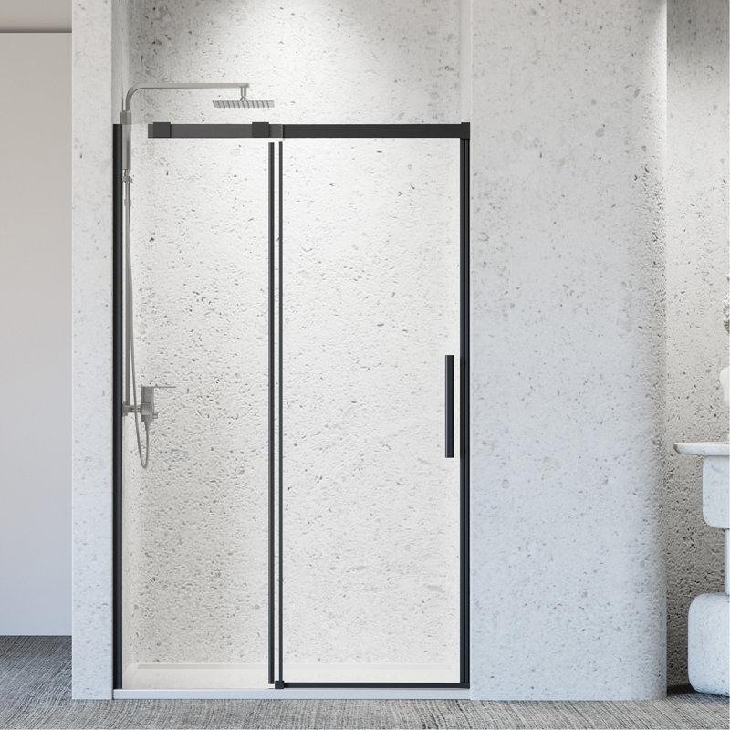 Porte de douche coulissante simple sans cadre l 46 à 48 po x H 76 po, porte de douche coulissante pour salle de bain, porte en verre trempé épais de 5/16 po (8 mm), noir mat