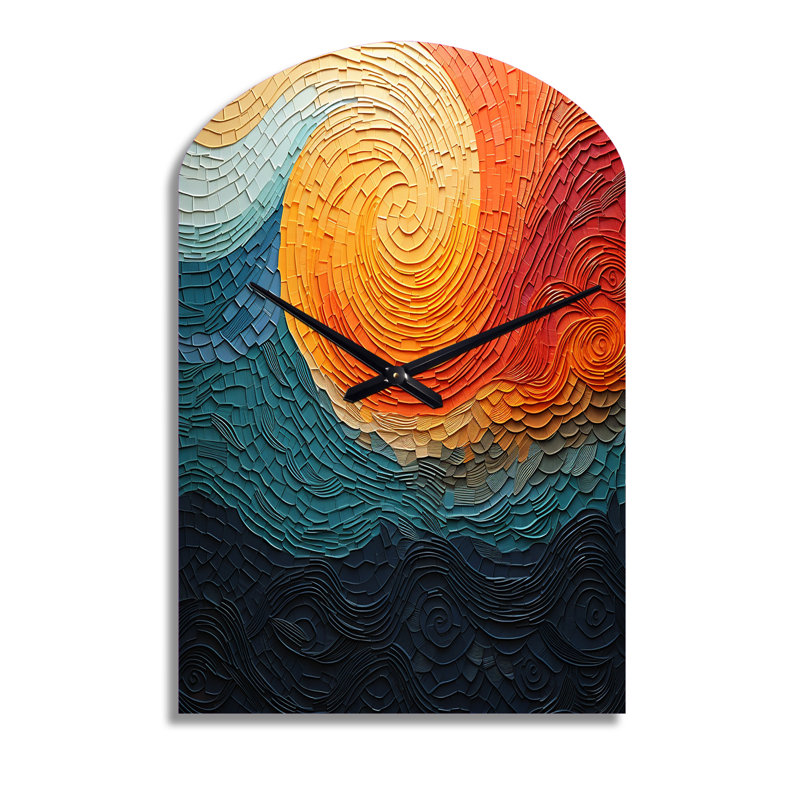 Horloge murale sarcelle orange Op Art Illusion rythmique III - grande sarcelle, Grand