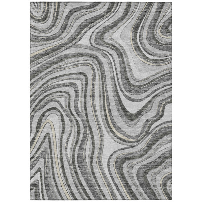 Tapis d'extérieur lavable abstrait gris anthracite 10 pi x 14 pi