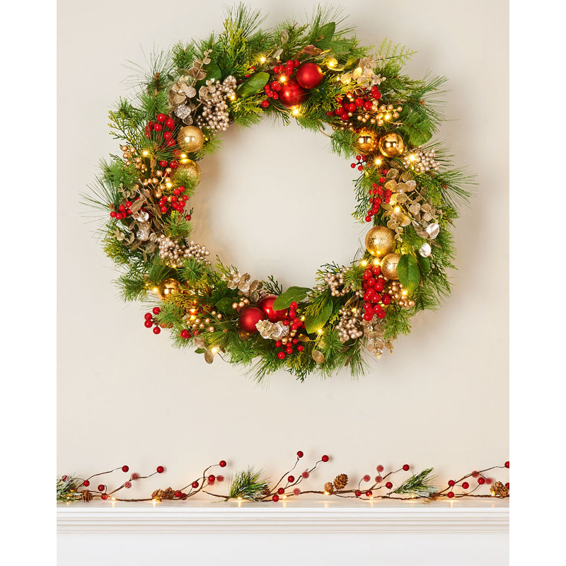 Pre-Lit Berry Mixed Tip Wreath