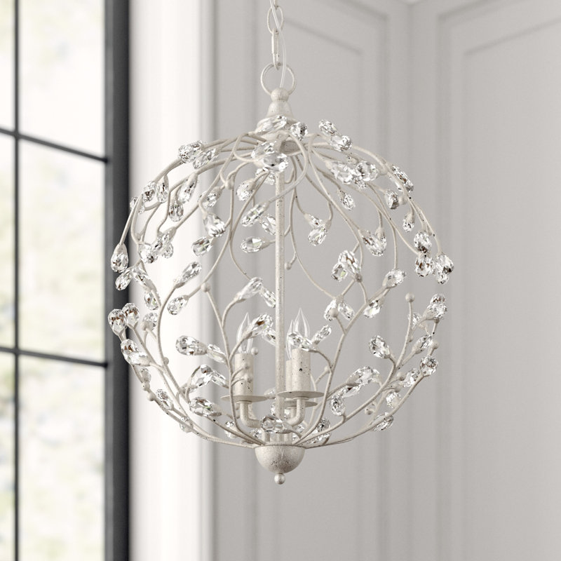 Crystal Bud 3 - Light Chandelier, Silver Granello