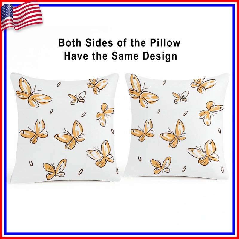 Coussin Butterflies, insectes, double face, 14 X 14 pouces