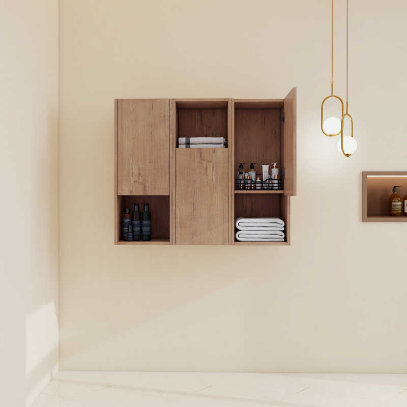 36" Wall Mounted Required Linen Cabinet With 3 Soft Close Doors, Natural