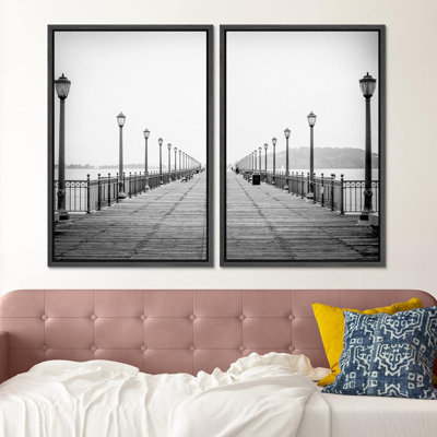 Noir et blanc, californie, promenade, jetée, villes, architecture, photographie, moderne, bohème, urbain, 2 pièces