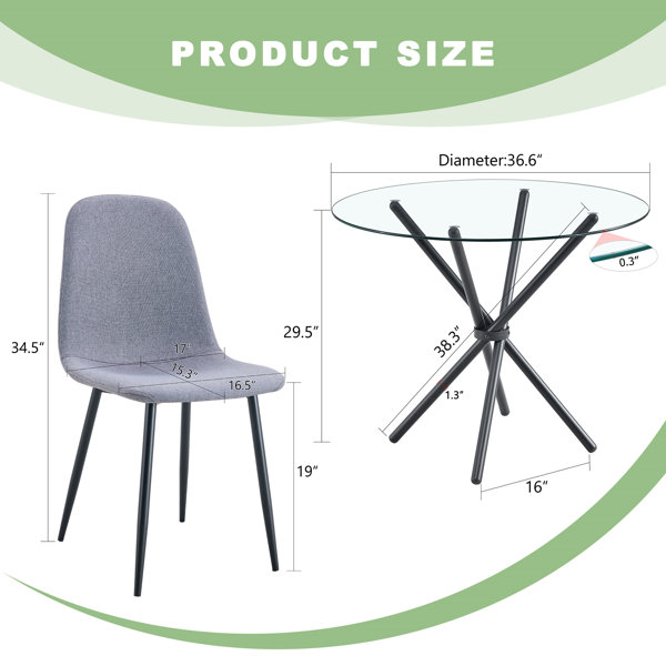 Ivy Bronx Table And Chair Set.A Modern Transparent Tempered Glass Round ...