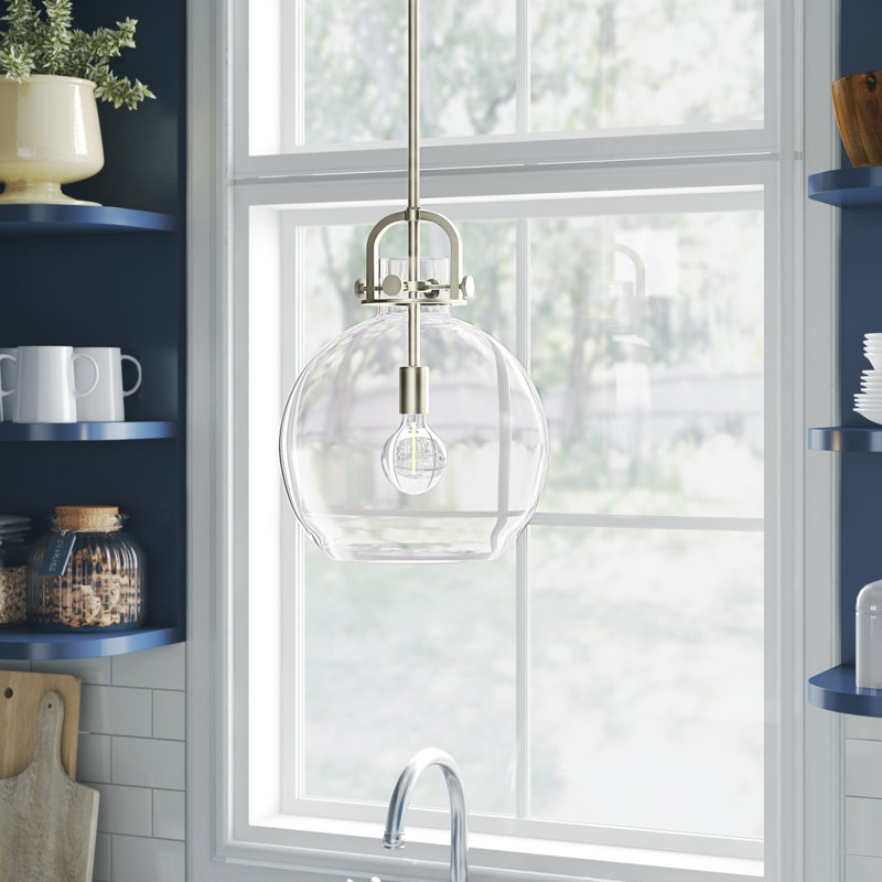 Luminaire suspendu sphère 1 lumière Borgen, Nickel satiné brossé, H 17 po x l 14 po x P 14 po, DEL