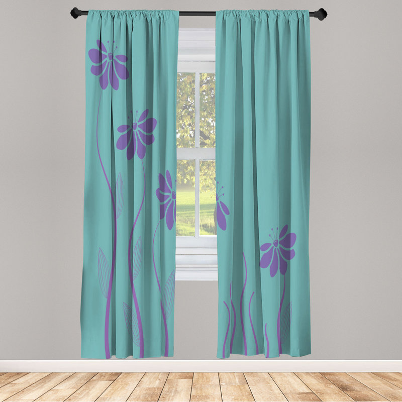 Microfiber Floral Semi-Sheer Rod Pocket Curtain Panels, 28" W x 84" L, Purple/Blue