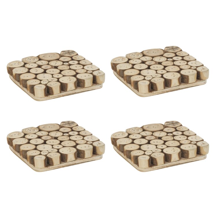 Union Rustic Geometric Wood Square 4 -Piece Coaster Set