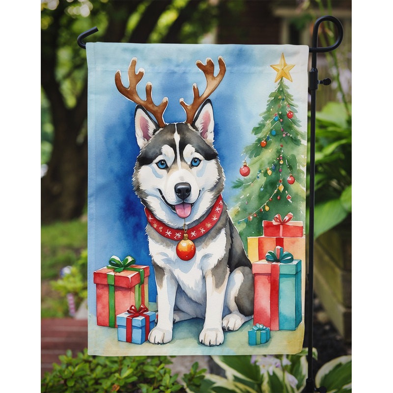 Drapeau de Noël renne de jardin, Husky sibérien