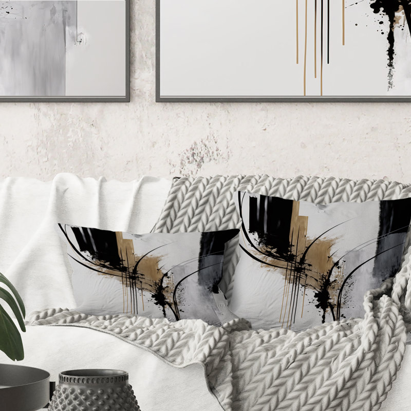 Noir, blanc et doré Expression II - coussin imprimé, H 12 po x l 20 po