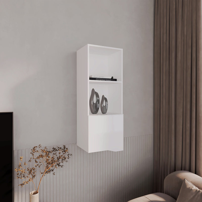 Wall Cabinet 43.3" H, With 1 Door And 3 Shelves, 43.3" H x 30" W x 13.4" D, White