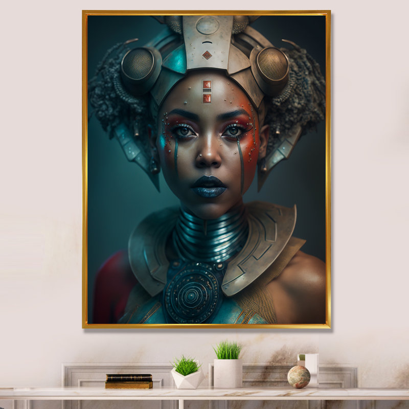 Cordray Futuristic African American Warrior sur toile, H 40 po x l 30 po x P 1,5 po, Cadre flottant doré