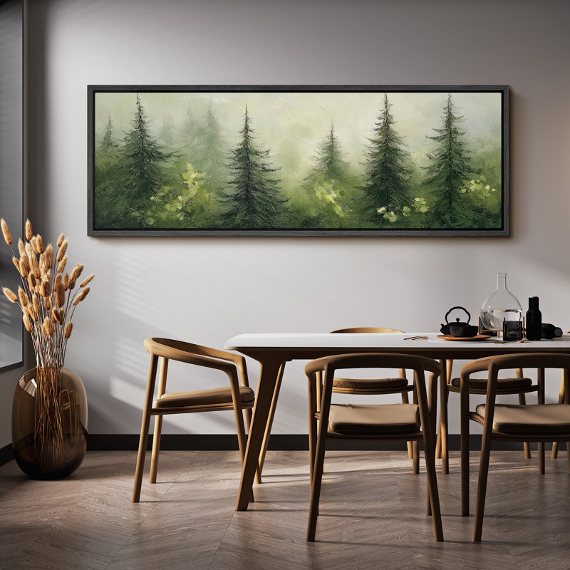 Emerald Green Pine Tree Artwork, Fake Paint Strokes Effect Wall Pictures, Giclee Canvas Digital Print Extra Large Framed Wall Art