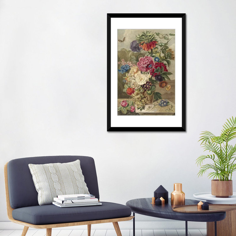 « fleurs xvii », impression sur toile, H 24 po x l 16 po x P 1 po, Papier d'art encadré noir, Blanc