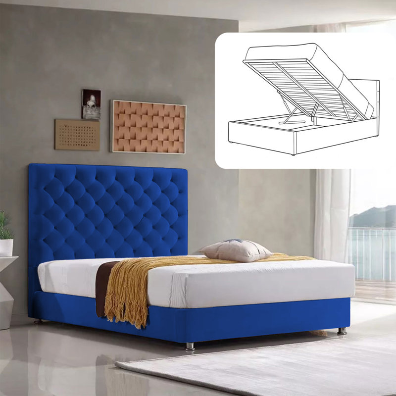 Adriella Upholstered Ottoman Storage Bed, Double (4'6), Blue