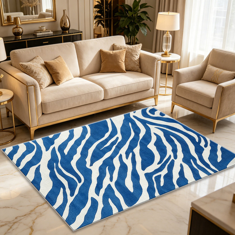 Blue Zebra Print carpet-easy to clean, machine-washable, soft and comfortable; suitable for door mats, kitchens, living rooms, bedrooms, corridors, and laundry areas. Easy to clean, durable carpet for home decoration.