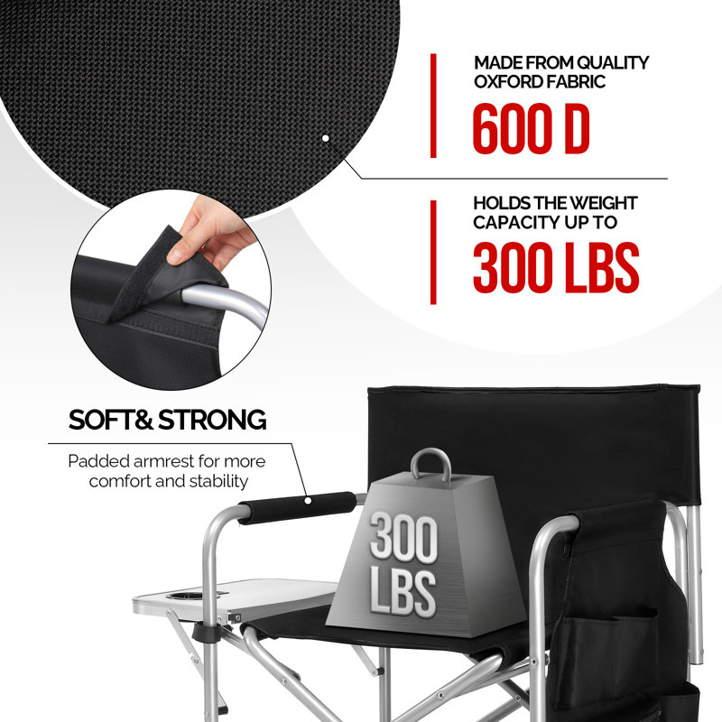 26" Tall Iron Frame Folding Directors Chair With Side Table