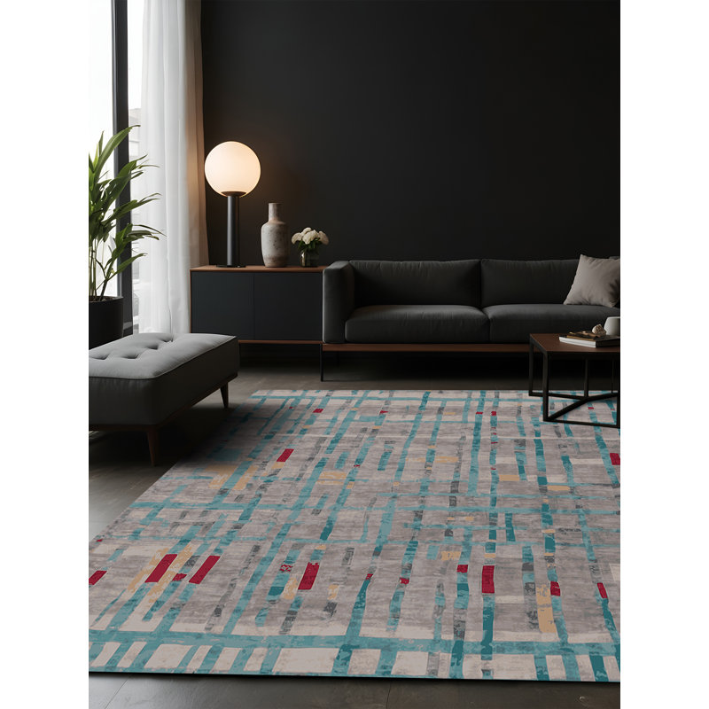 Tapis gris soyeux et moelleux, Carré 5 pi