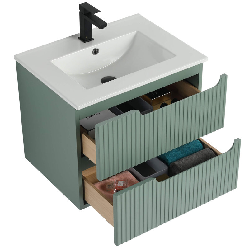 Meuble-lavabo moderne avec façades de tiroirs Citiscape, Vert menthe