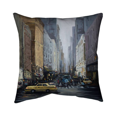 In the City Scenic Brown – Outdoor Throw Pillow with Insert, Weather-Resistant