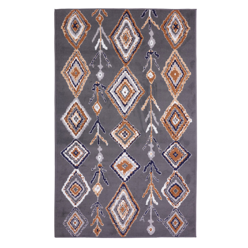 Tapis gris à motif géométrique Mcnett, Rectangle 2 pi x 4 pi