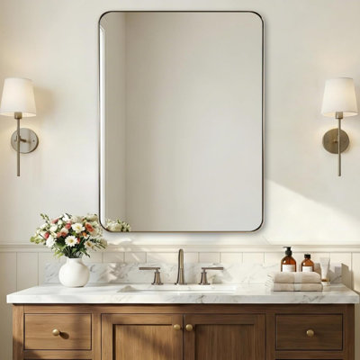 Inse Modern Rounded Rectangle Bathroom Vanity Mirror | Stainless Steel Frame