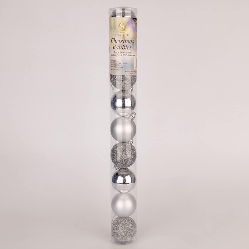 5cm Polyvinyl Chloride (PVC) Ball Ornament, Silver