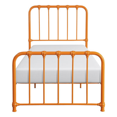 Orange Metal Twin Bed Frame, Box Spring Exclusion, Bedroom Piece With Captivating Orange Hue, No In