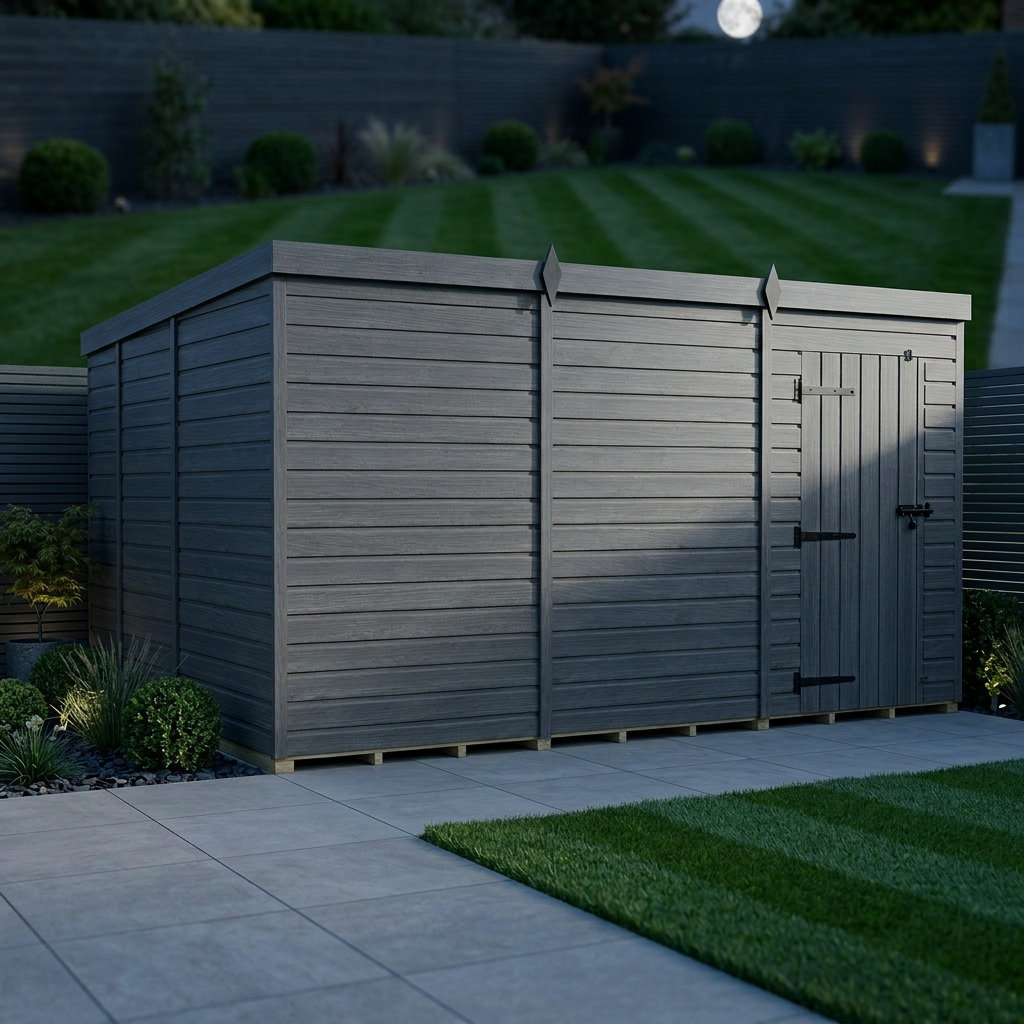 Total Sheds 12ft x 9ft Composite Pent Garden Shed - Single Door - No Windows - EPDM Rubber Roof - UK Manufactured