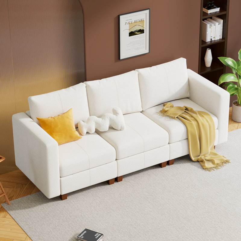Canapé modulaire modulaire avec rangement MINCETA, Chenille blanche