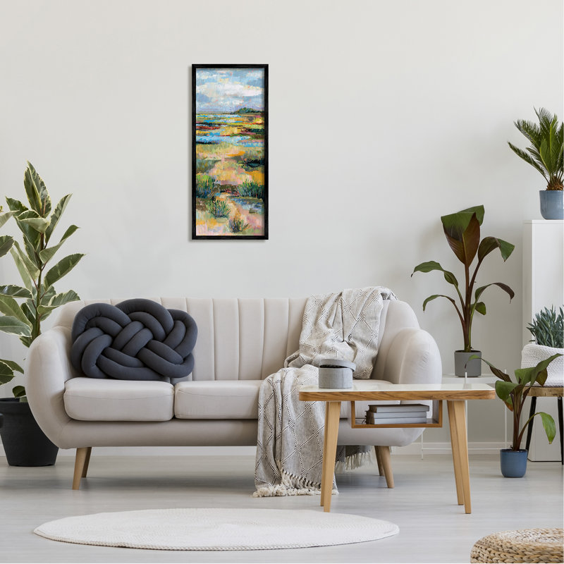Paysage abstrait de rivière encadré sur bois, Giclée encadrée noir minuit, H 30 po x l 13 po x P 1,5 po