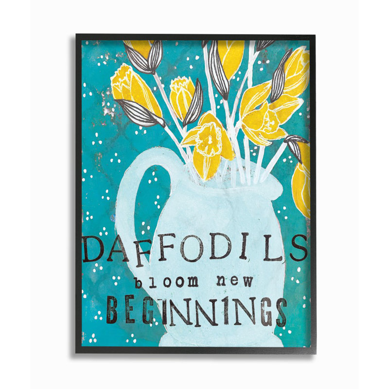 «Daffodils Bloom New Beginnings», ensemble d'impression sur toile panoramique, H 30 po x l 24 po, Giclée encadrée noir minuit
