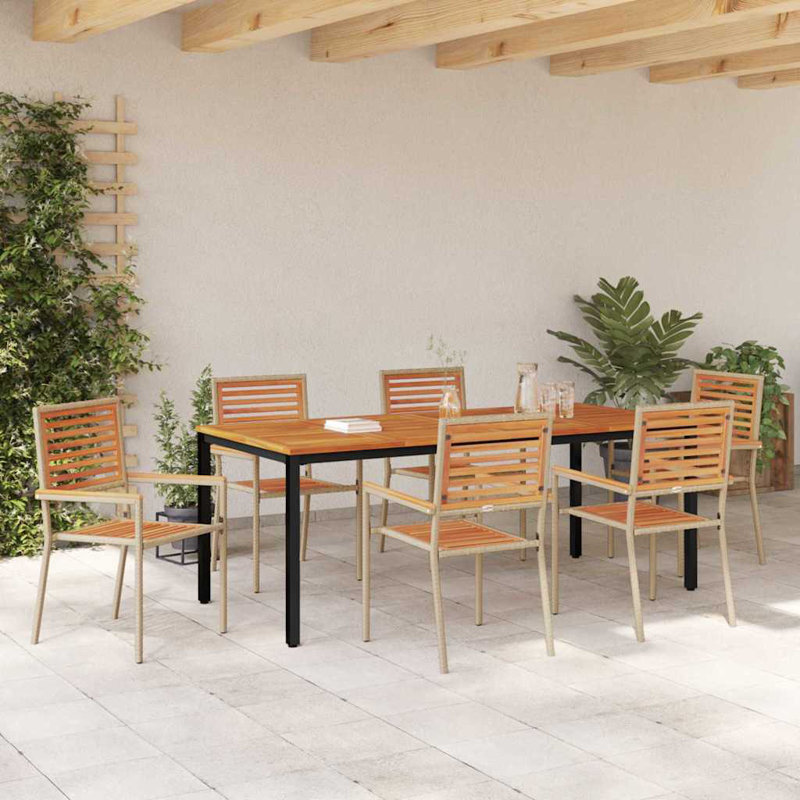 7 Piece Garden Dining Set Acacia, Beige