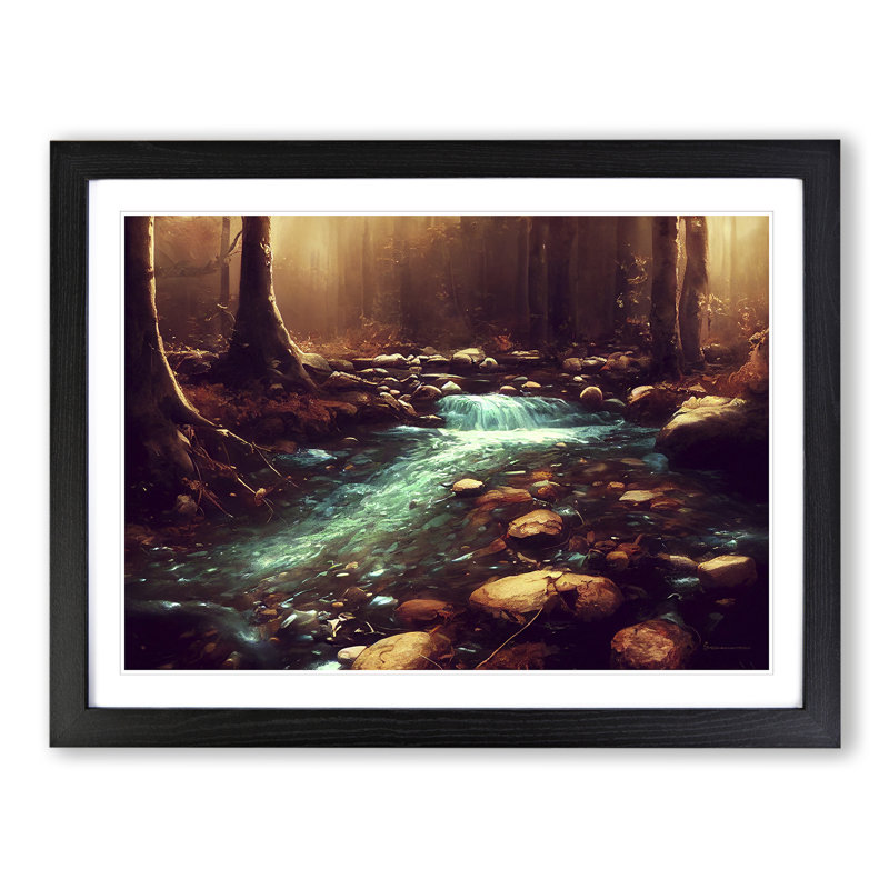 Awesome Forest Stream - Framed Print, Black, 46cm H x 64cm W x 2cm D