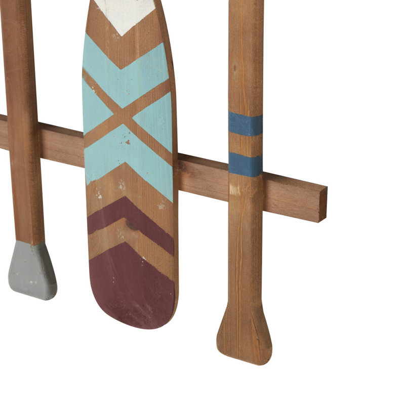 Wood Arrow and Stripe Patterned Paddle Home Wall Decor with Muted Blue Accents, Brown