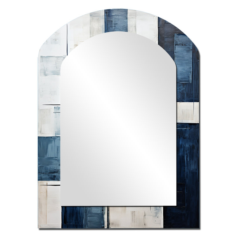 Indigo Illusion Abstract Shapes V - formes abstraites, miroir asymétrique, miroir mural noir, 34 po x 25 po